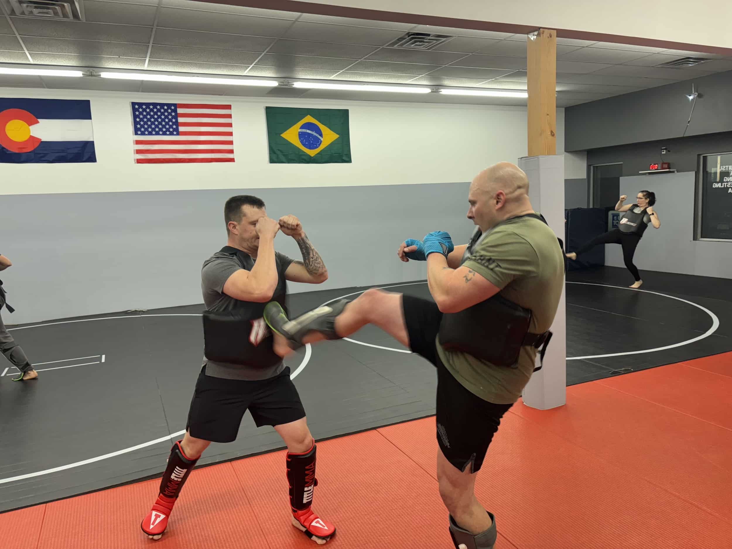 Elevated Martial Arts Students Grappling